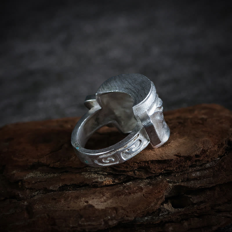 Sanxingdui Masken Ring 999 Silber Schutz Glück Feng Shui
