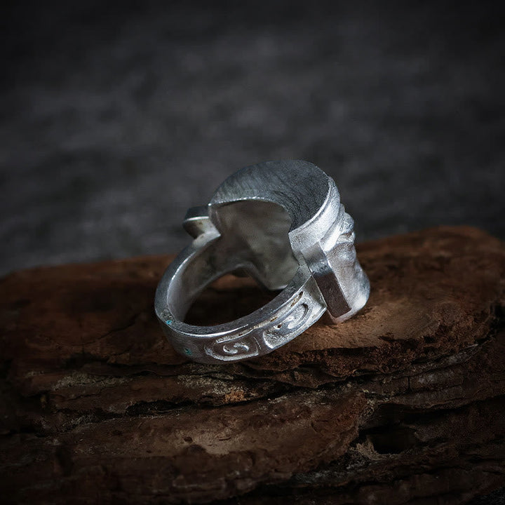 Sanxingdui Masken Ring 999 Silber Schutz Glück Feng Shui