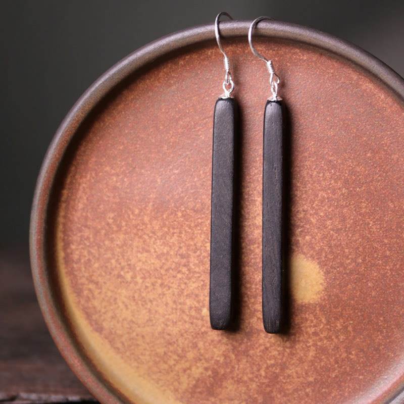 Ebenholz Ohrringe Silber lange Stäbe Boho Schmuck spirituell Ohrhänger