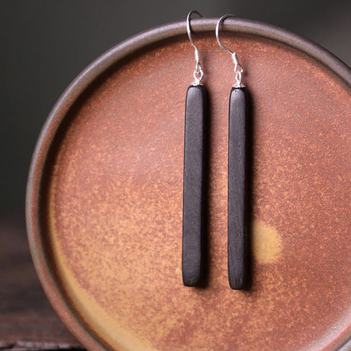 Ebenholz Ohrringe Silber lange Stäbe Boho Schmuck spirituell Ohrhänger