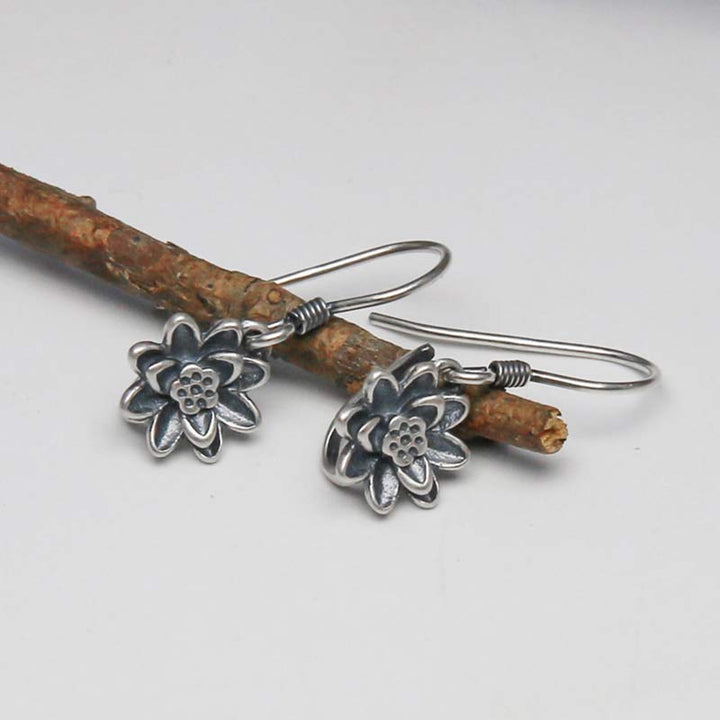 Ohrringe Silber Lotus Erleuchtung Boho Schmuck spirituell Ohrhänger Holz