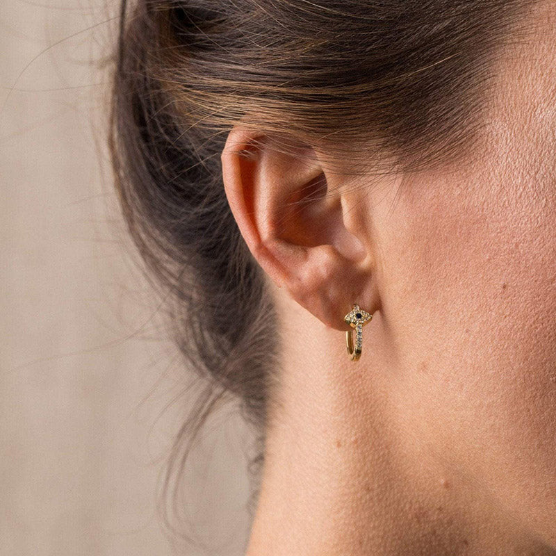 Ohrringe Silber Böses Auge getragen Ohr Creolen Boho Schmuck spirituell