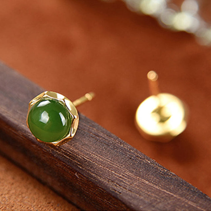 Hetian Jade Ohrringe Silber grün Glück Boho Schmuck spirituell Ohrstecker