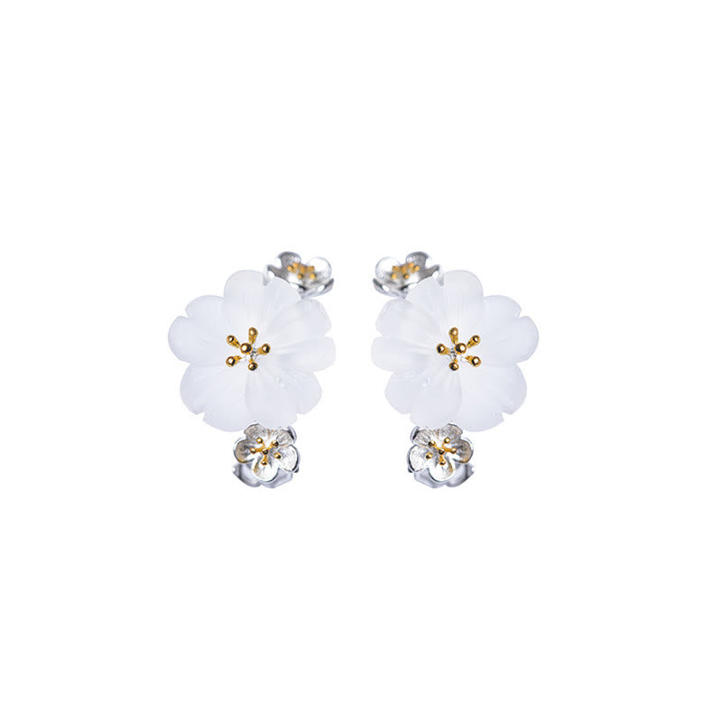 Ohrringe Silber Pflaumenblüte weiße Blüten Boho Schmuck spirituell Ohrstecker