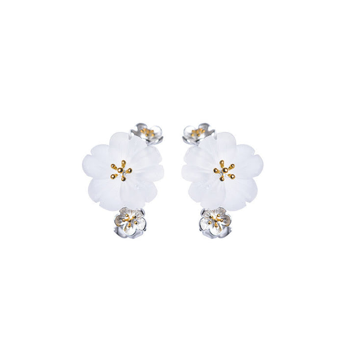 Ohrringe Silber Pflaumenblüte weiße Blüten Boho Schmuck spirituell Ohrstecker