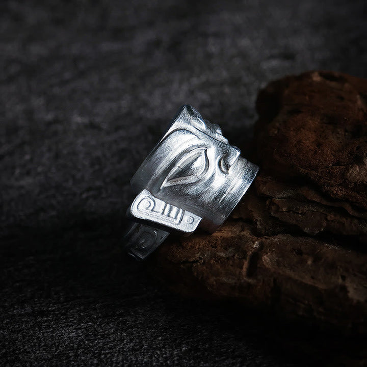 Ring 999 Silber Sanxingdui Maske Schutz vintage Energie Fingerring Amulett