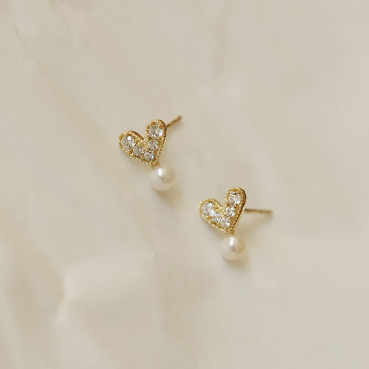 Ohrringe Perle Silber Herz Aufrichtigkeit Zirkonia Schmuck zart elegant Ohrstecker