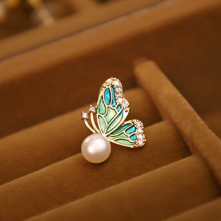 Ohrringe Perle Schmetterling Silber Vergoldet blau grün Emaille Schmuck elegant