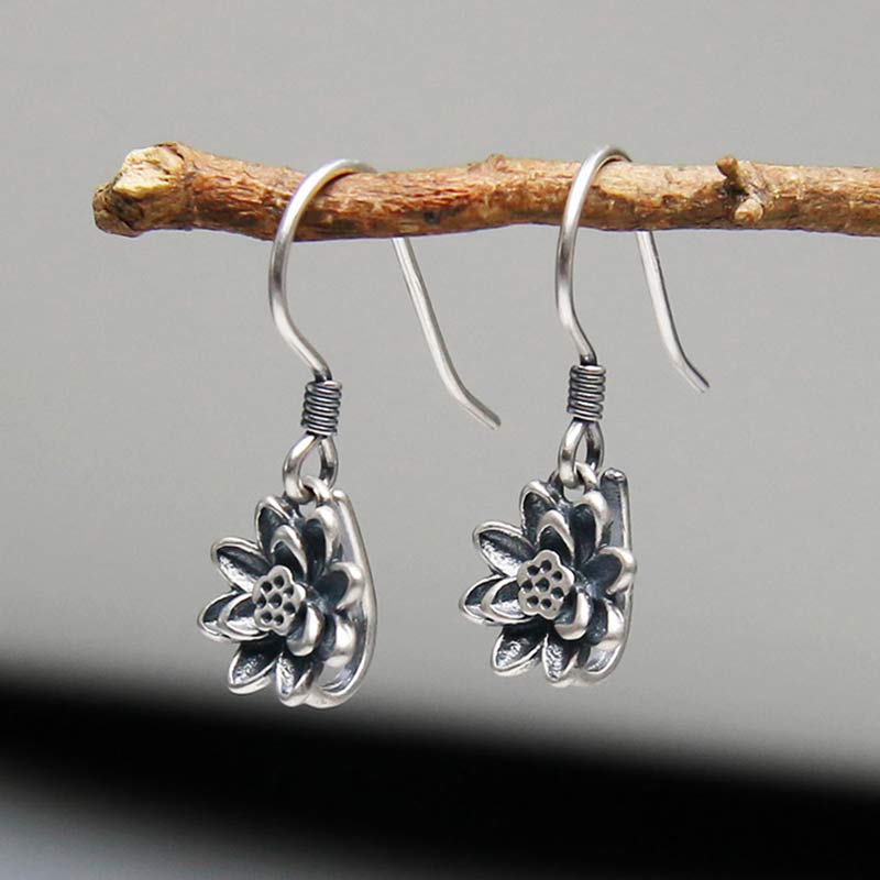 Lotus Ohrringe Silber hängend Ast Boho Schmuck spirituell Ohrhänger