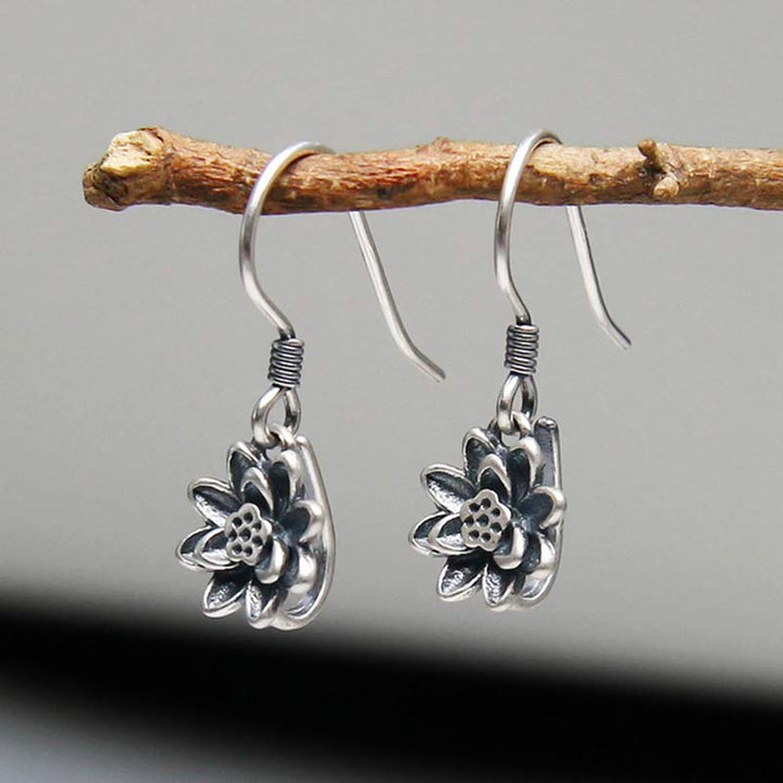 Lotus Ohrringe Silber hängend Ast Boho Schmuck spirituell Ohrhänger