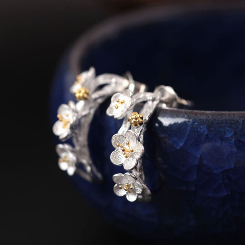 Ohrringe Silber Pflaumenblüte Boho Schmuck spirituell Ohrhänger blau