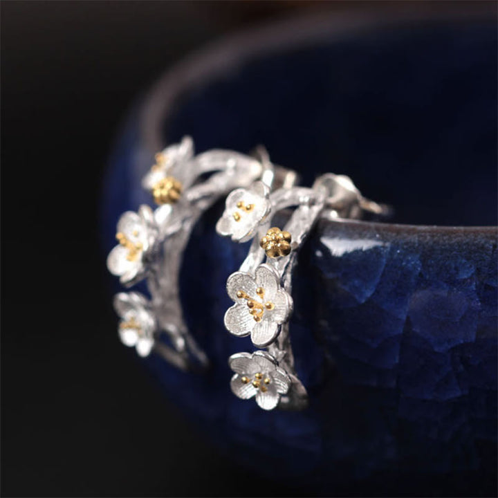 Ohrringe Silber Pflaumenblüte Boho Schmuck spirituell Ohrhänger blau