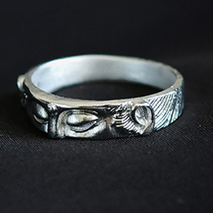 999 Silber Ring buddhistische Augen Ornament Schutz Glück Energie