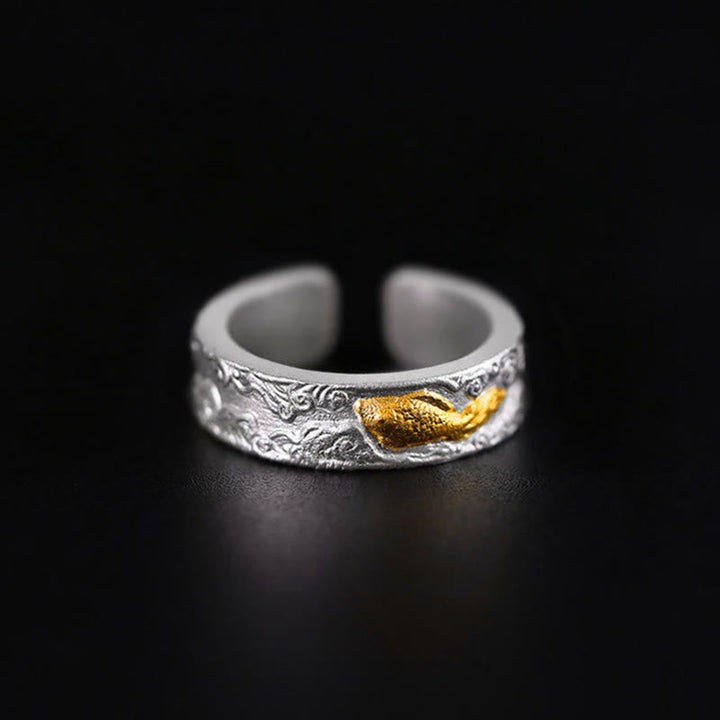 Silber Ring mit vergoldetem Koi Fisch Feng Shui Glück