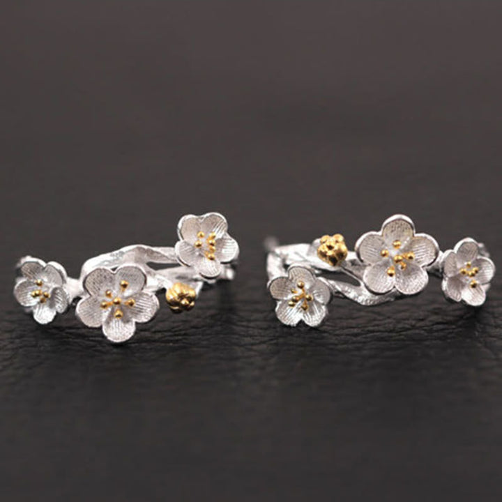 Ohrringe Silber Pflaumenblüte zarte Blüten Boho Schmuck spirituell Ohrstecker