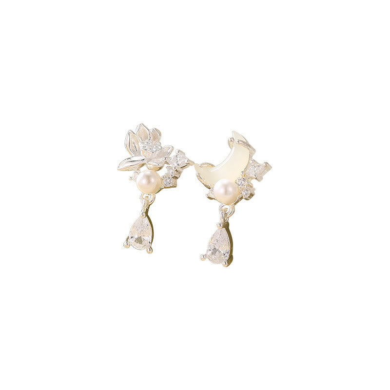 Ohrringe Jade Silber Perle Lotus Zirkonia Tropfen Boho Schmuck