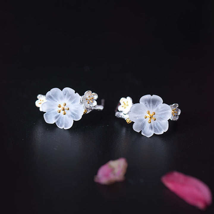 Ohrringe Silber Pflaumenblüte Boho Schmuck zarte Blüten spirituell elegant