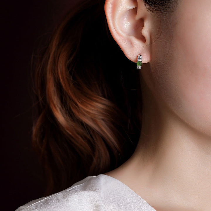 Jade Ohrringe Silber getragen Boho Schmuck spirituell Ohrhänger Erfolg