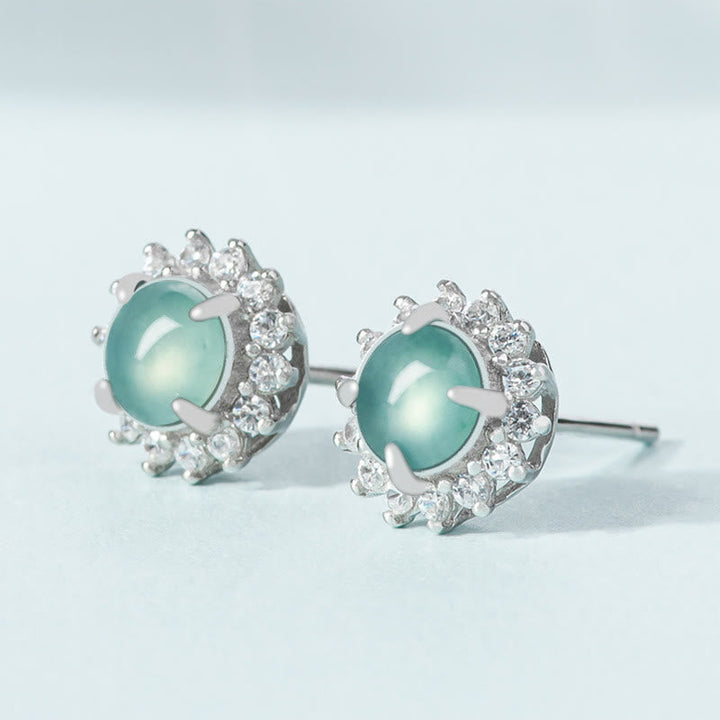 Jade Ohrringe Silber Zirkonia funkelnd elegant Ohrstecker Glück Fülle