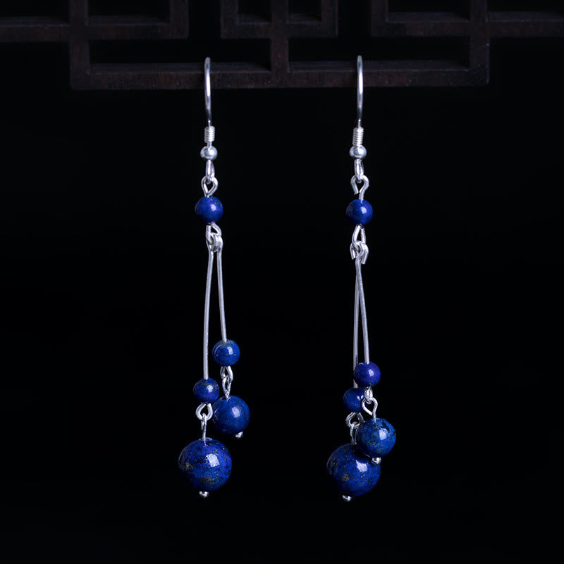 Ohrringe Lapislazuli Silber hängend blaue Perlen Boho Schmuck spirituell