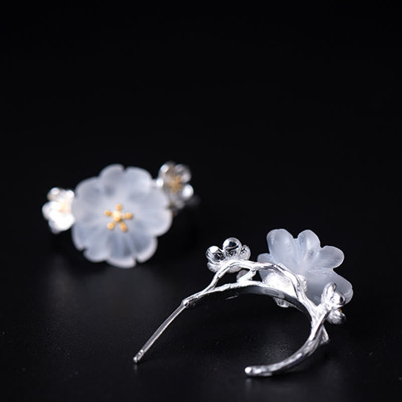 Ohrringe Silber Pflaumenblüte Boho Schmuck spirituell Ohrhänger filigran elegant