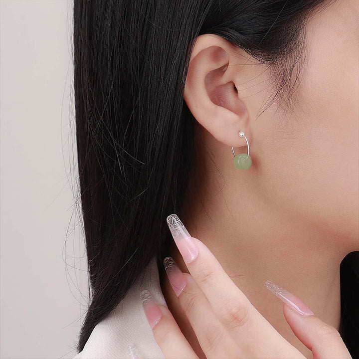 Ohrringe Hetian-Jade Silber Wohlstand getragen Boho Schmuck spirituell Ohrhänger