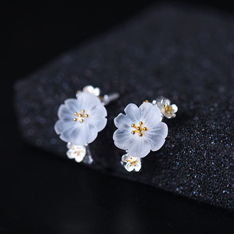 Pflaumenblüte Ohrringe Silber Kristall Boho Schmuck zarte Blüten elegant