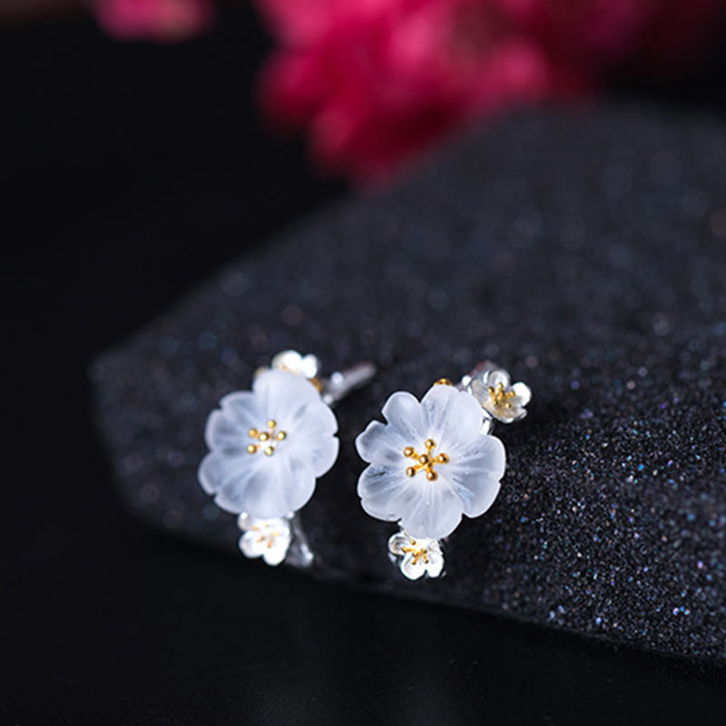 Ohrringe Silber Pflaumenblüte Bergkristall zart elegant Boho Schmuck spirituell