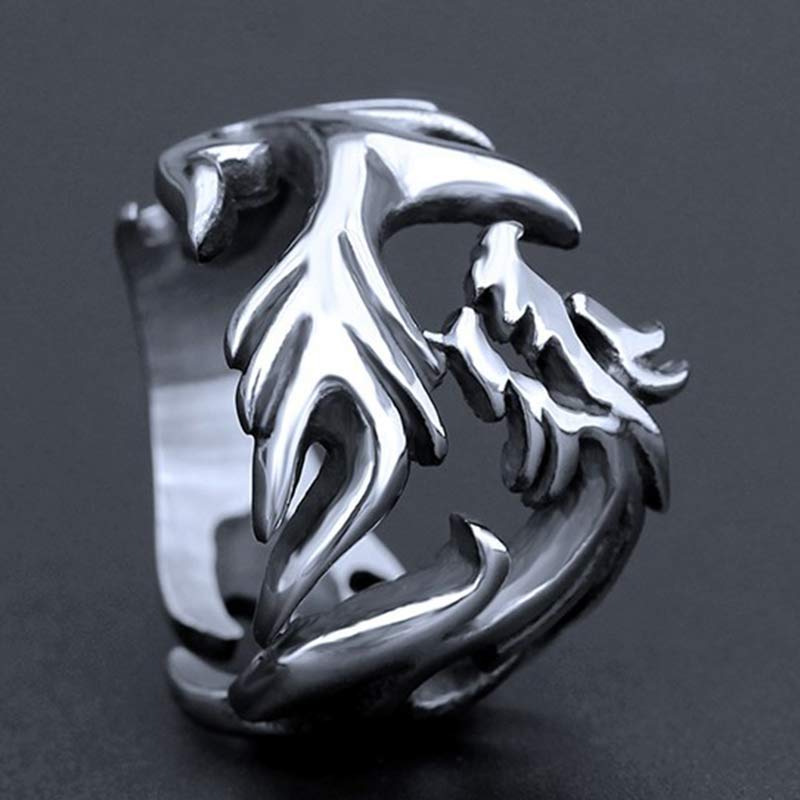 Silber Drachen Ring Schutz Stärke Fengshui Amulett Fingerring