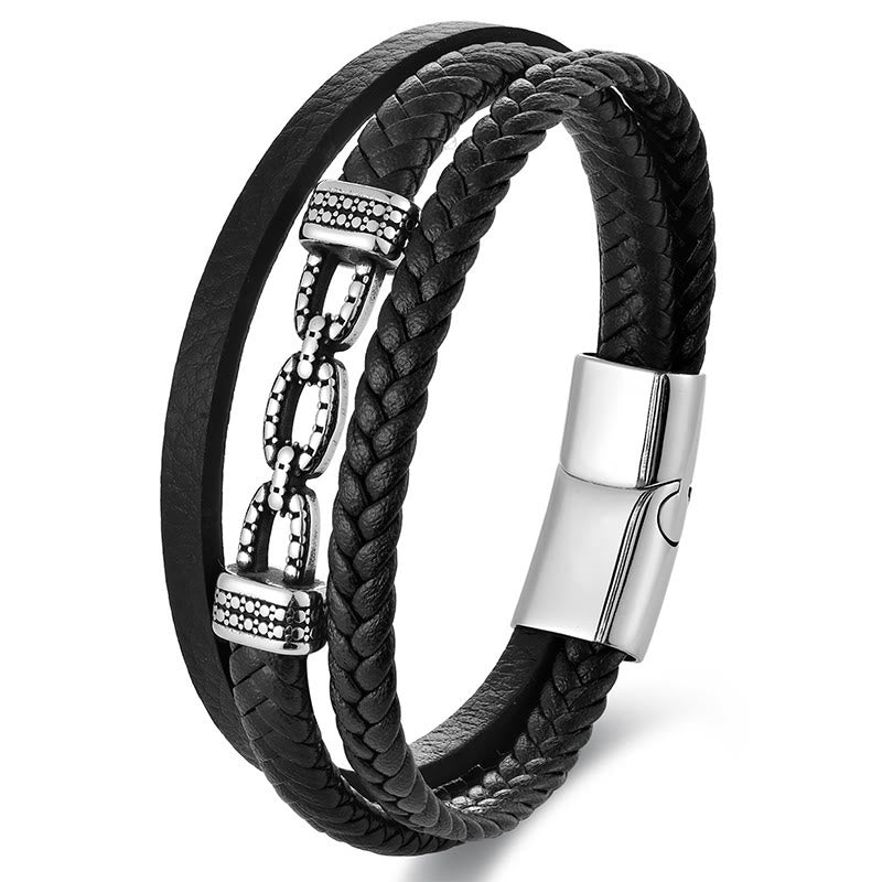 Schwarzes Lederarmband Chain Link Titanstahl Magnetverschluss Stärke