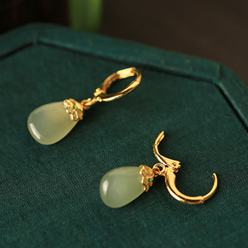 Ohrringe Grüner Chalcedon Tropfen – Stärke Gold Schmuck spirituell Boho