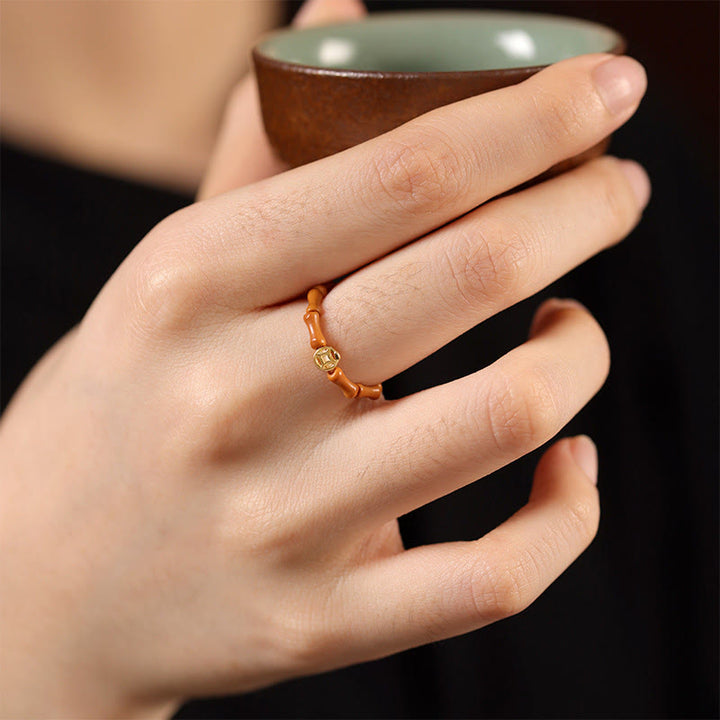 Ring Olivenkern Kupfermünze – Stärke Bernstein Perlen Fengshui Schutz