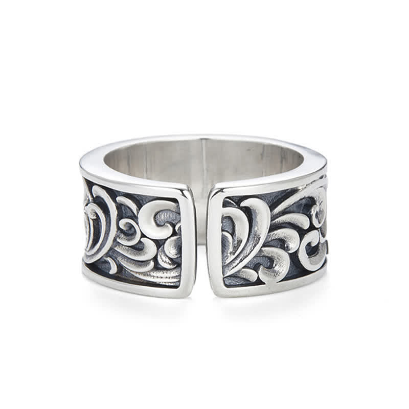 Silber Ring Drachen Blüte Kupfer Stärke Ornament Fengshui Fingerring