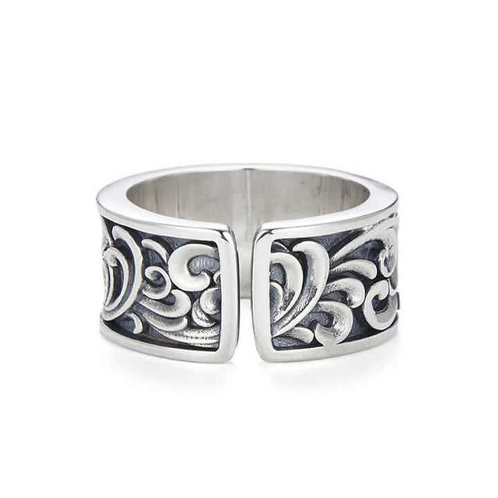 Silber Ring Drachen Blüte Kupfer Stärke Ornament Fengshui Fingerring