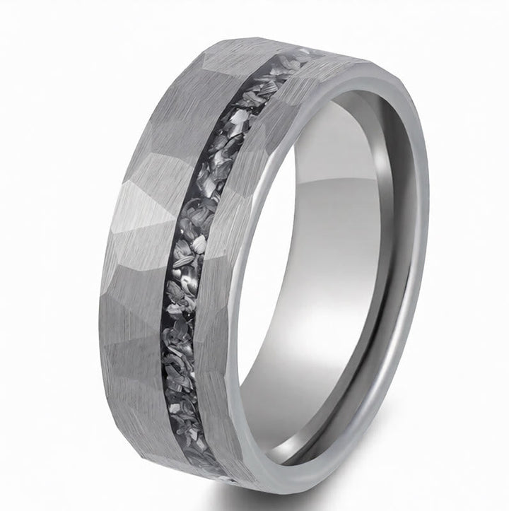Tungstenstahl Ring gehämmert mit Stärke Inlay eleganter moderner hochwertiger Herrenring
