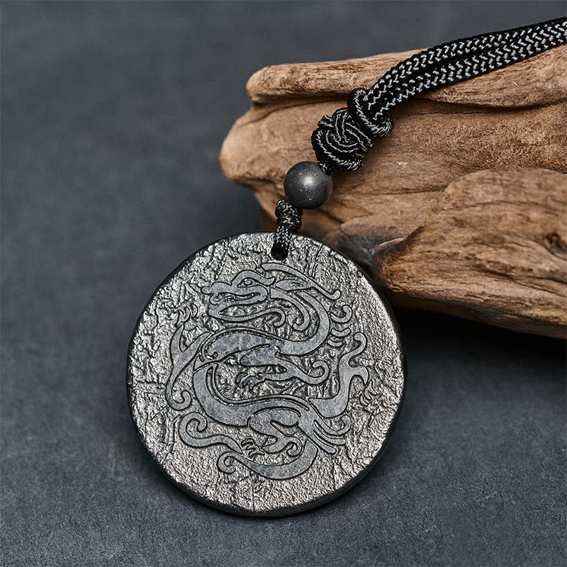 Schwarze Kette Shungit Drachen Geschnitzt Silber Anhänger Stärke Kraft