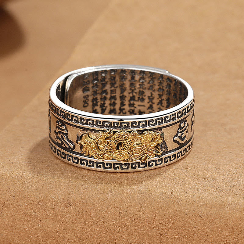 Kupfer Drachen Ring Herzsutra Schrift Fengshui Kraft Schutz Stärke