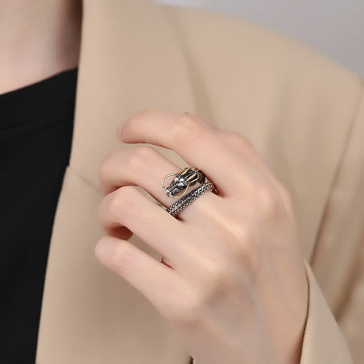 Offener Kupfer-Drachen Ring Stärke Kraft Fengshui Glück Fingerring