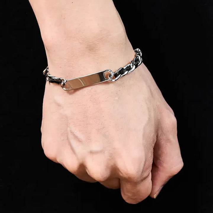 Armband Chain Leder Inlay Bar Plate Stärke Edelstahl Handgelenk getragen