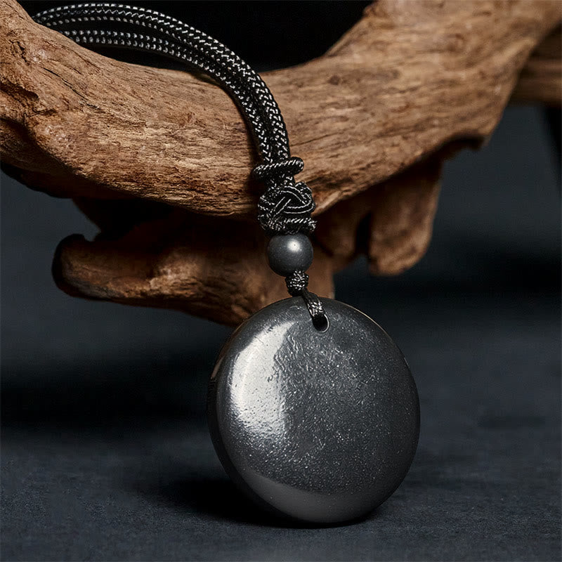 Anhänger Kette Shungit schwarzer runder geometrischer Naturstein Innere Stärke