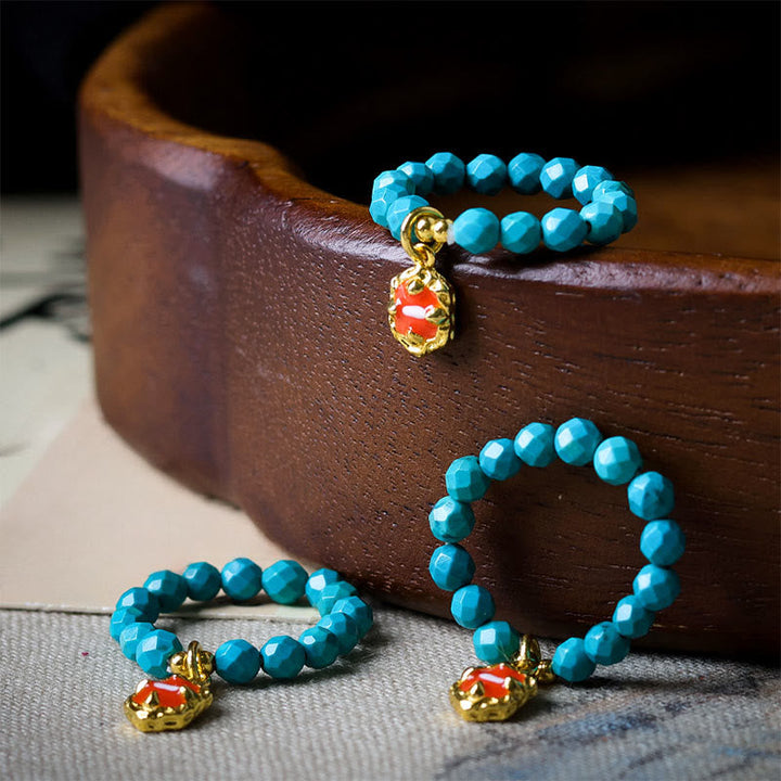 Türkis Elastische Perle Armband mit Gold Pixiu Charm Fengshui Kraft