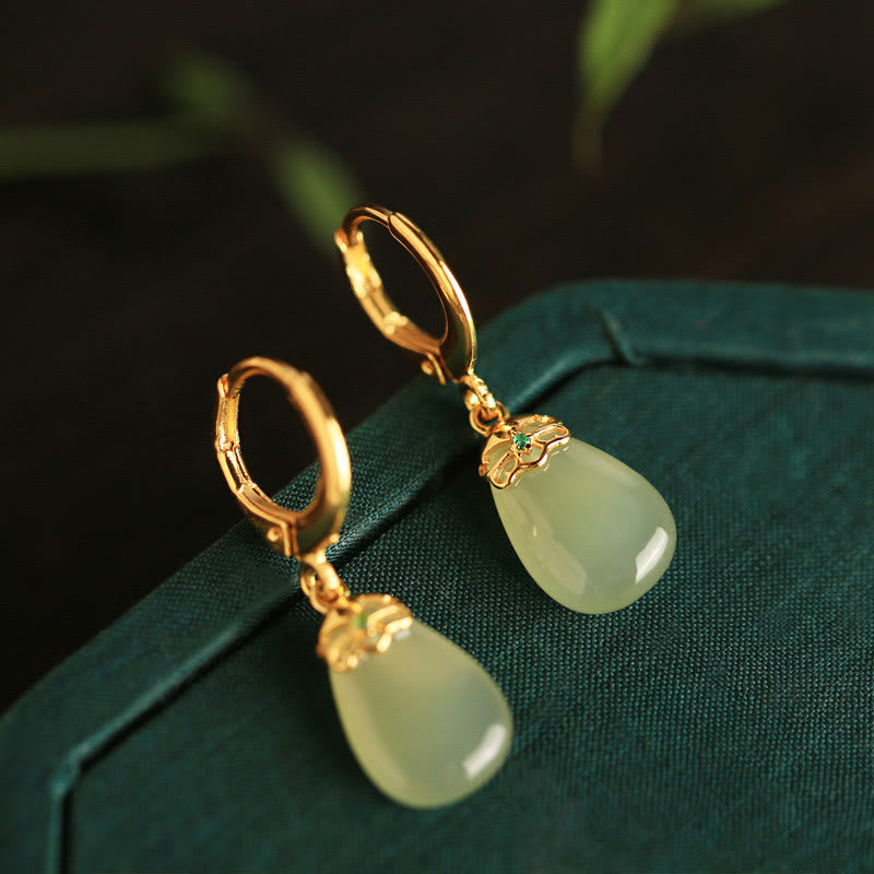 Ohrringe Grüner Chalcedon Tropfen – Stärke Gold Boho Schmuck spirituell