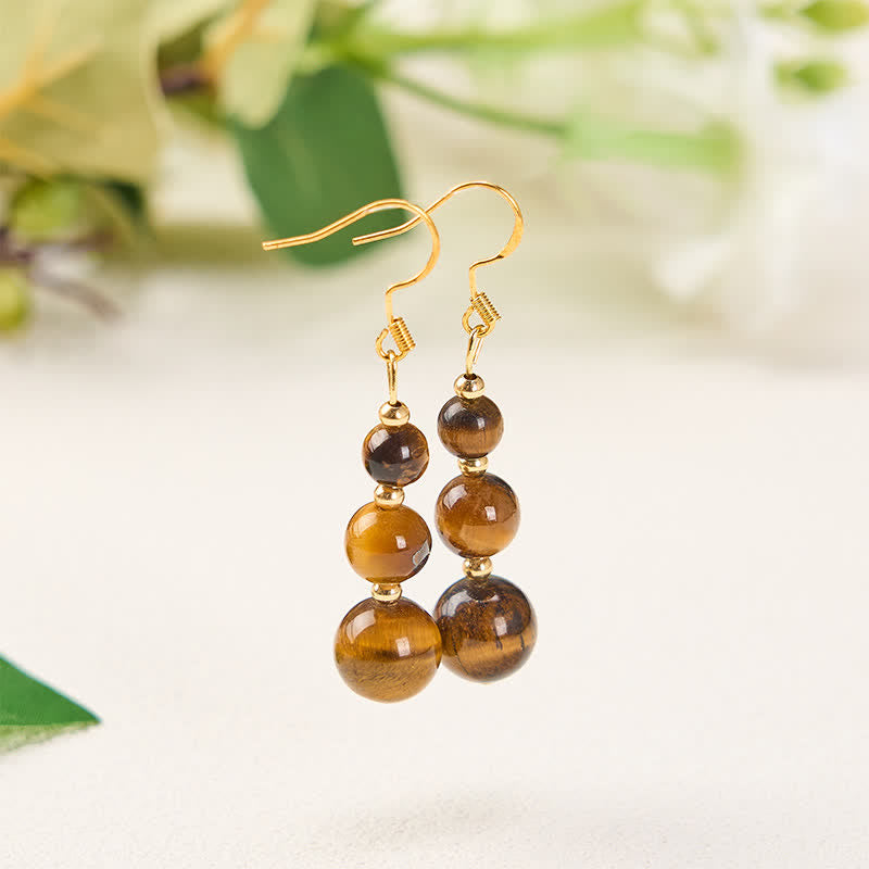 Ohrringe Tigerauge Perlen – Stärke goldene Ohrhänger Boho Schmuck spirituell