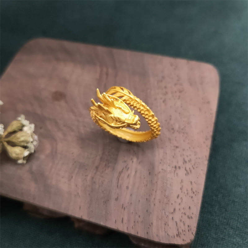 Goldener Drachen Ring für Erfolg Stärke und Glück Fengshui