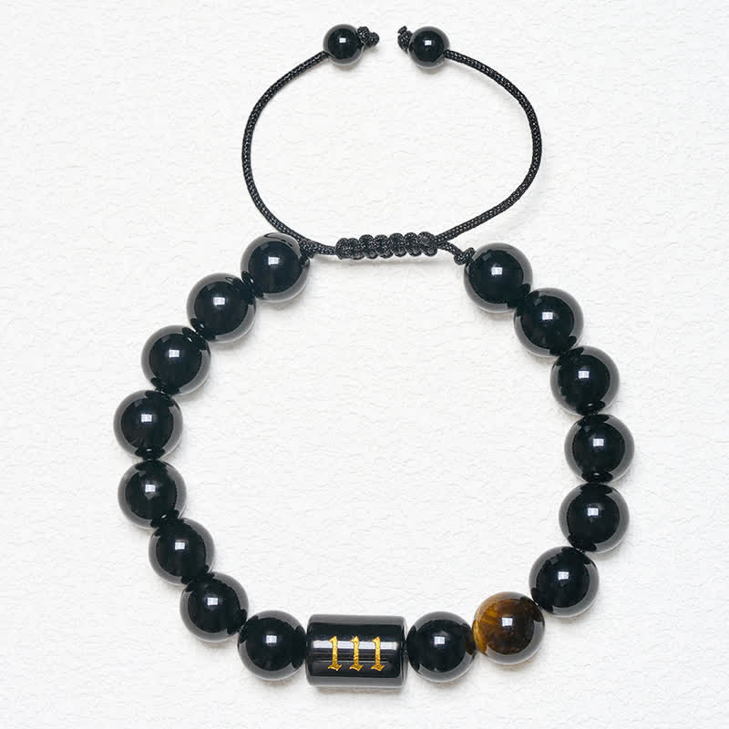 Armband Schwarzer Obsidian Tigerauge Stärke Segen Perlen verstellbar Handgelenk Schmuck