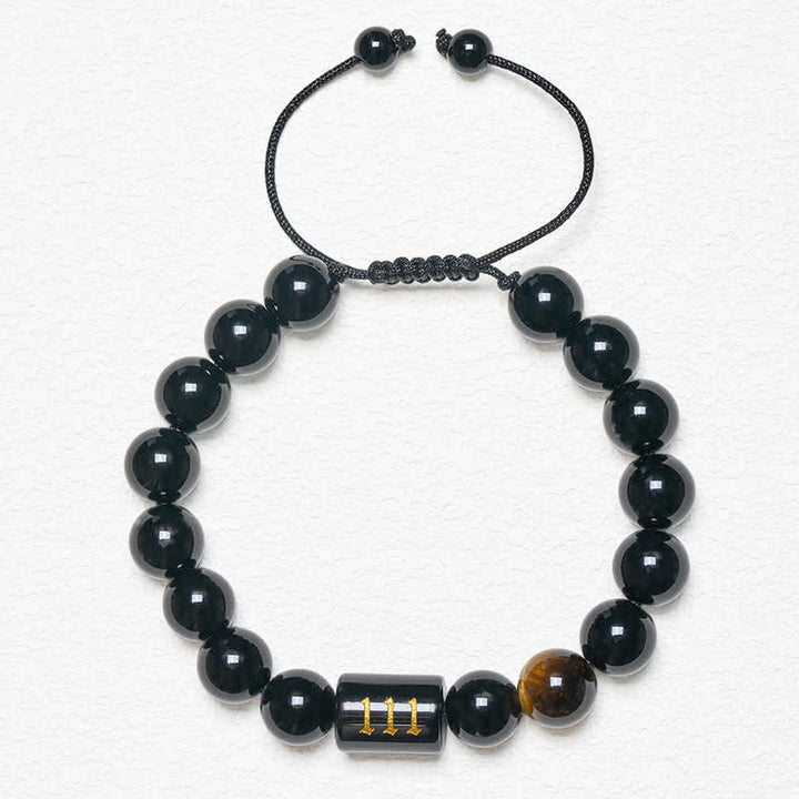 Armband Schwarzer Obsidian Tigerauge Stärke Segen Perlen verstellbar Handgelenk Schmuck