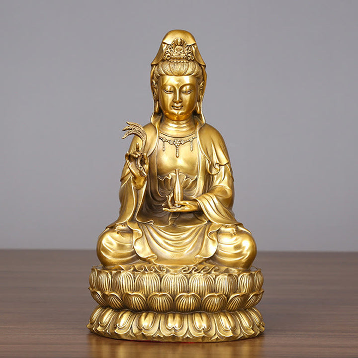 Statue Guanyin Weidenflasche Messing Harmonie Wohnzimmer