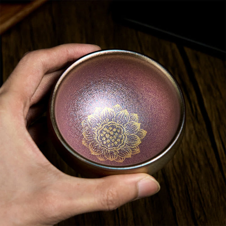 Teebecher Goldener Lotus Jianzhan Keramik Deko