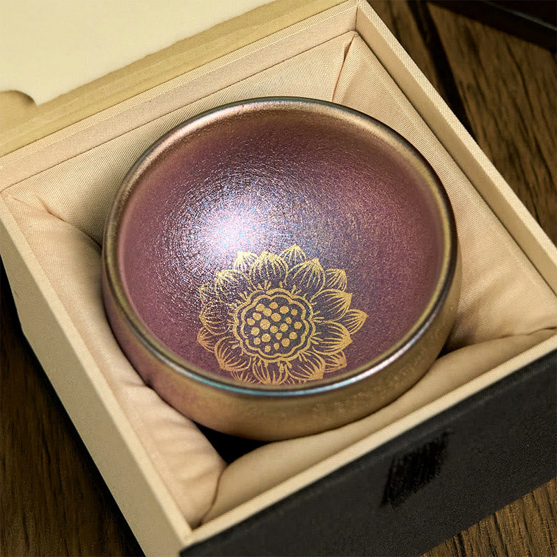 Teebecher Goldener Lotus Jianzhan Keramik Gaiwan