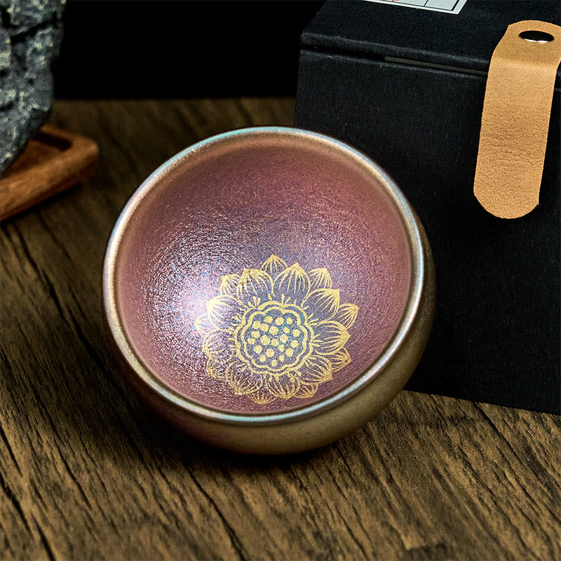 Teebecher Goldener Lotus Jianzhan Keramik Porzellan